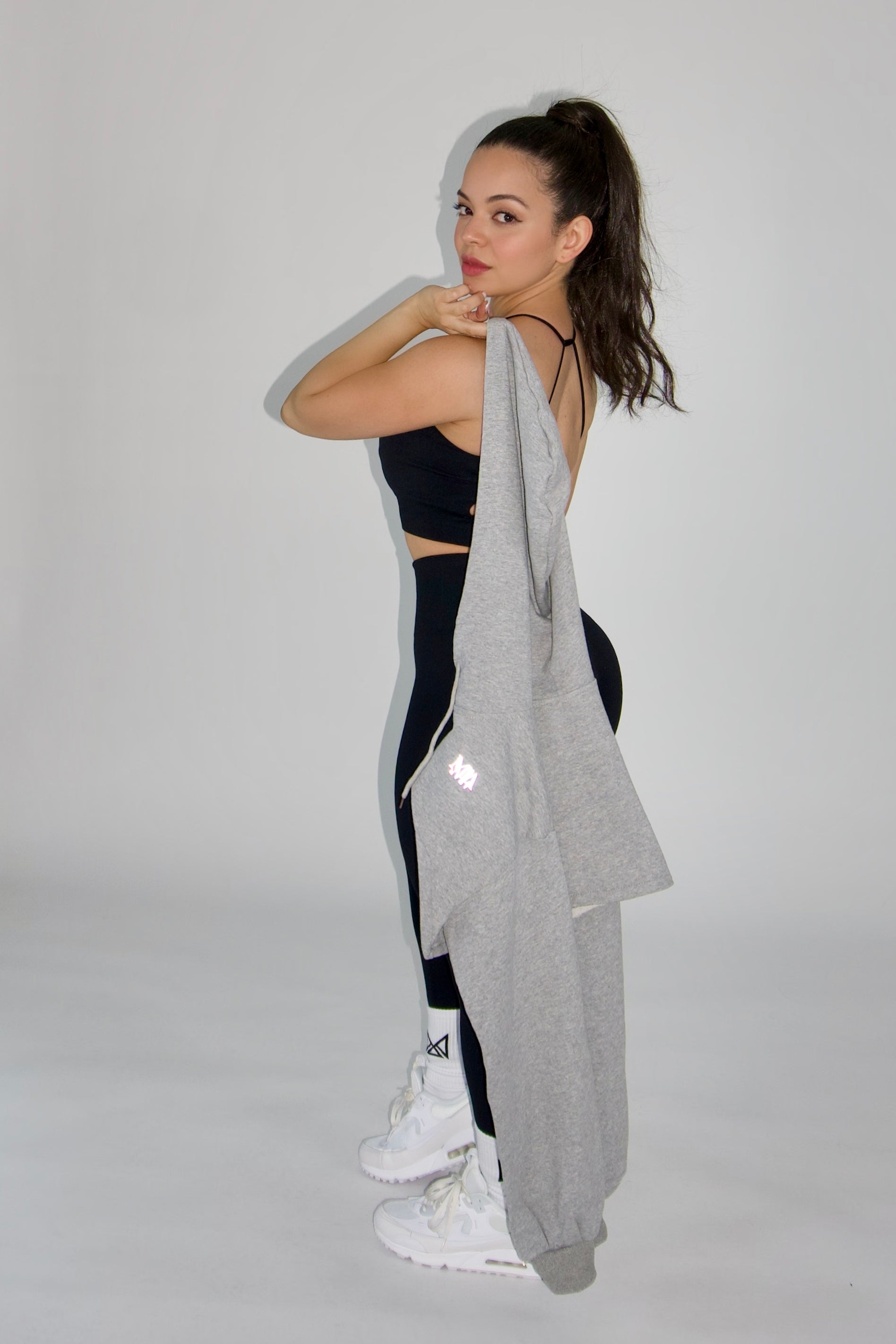 Josie Cropped Hoodie Shrug Top Heather Gray look