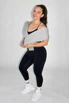 Josie Cropped Hoodie Shrug Top Heather Gray smiling