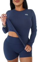 Luna Luxe Long Sleeve & Shorts Set - Navy - MILA MVMT