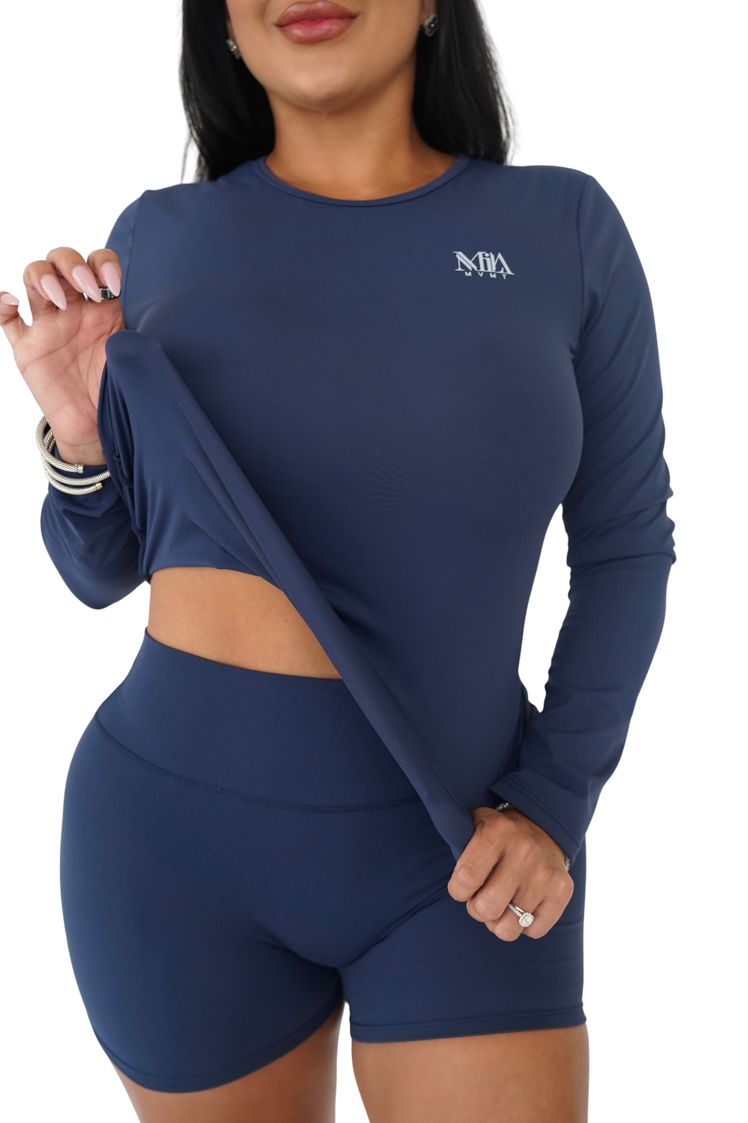 Luna Luxe Long Sleeve & Shorts Set - Navy - MILA MVMT