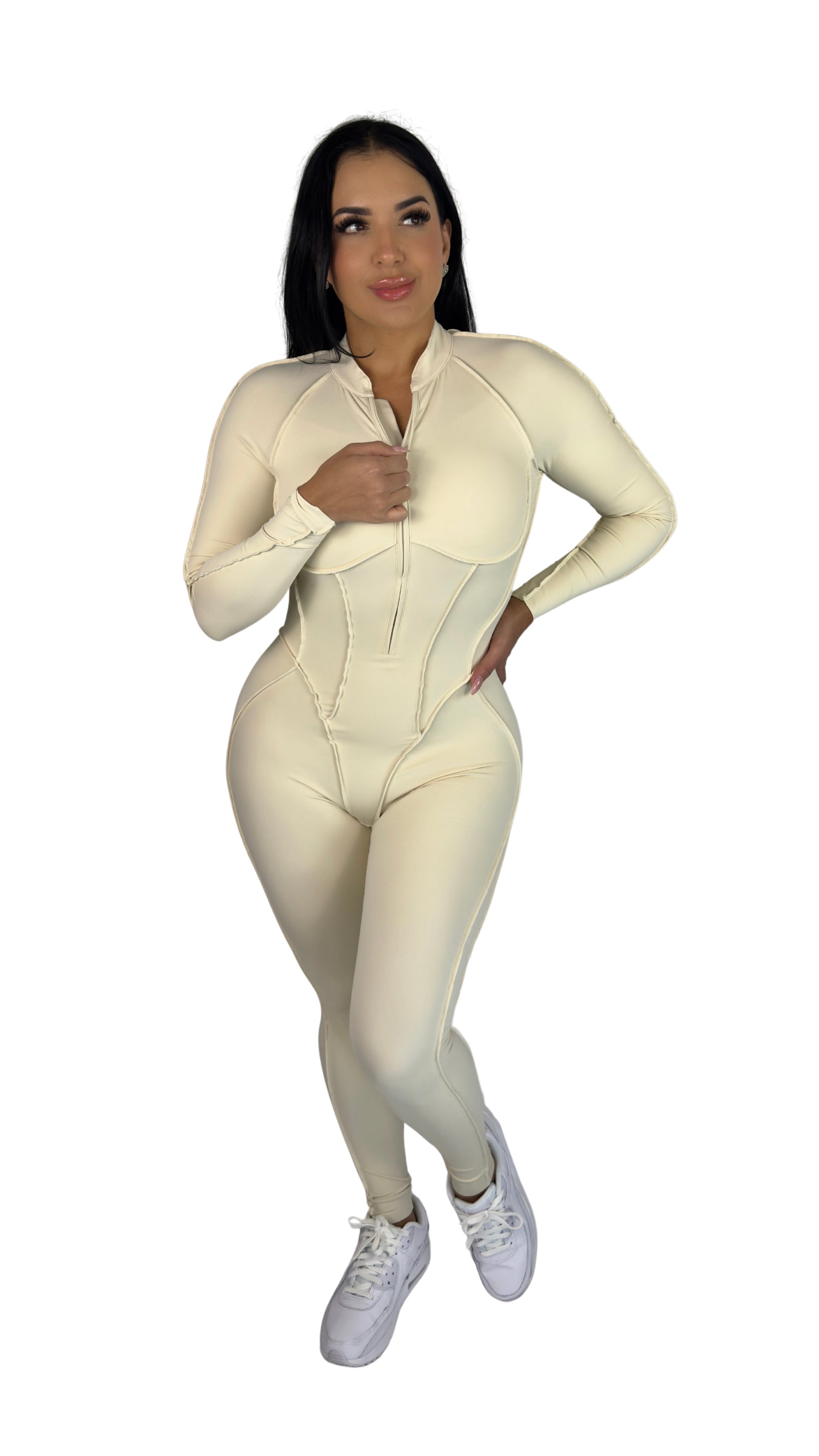 Sculpt Line Open Back Bodysuit - Beige - MILA MVMT
