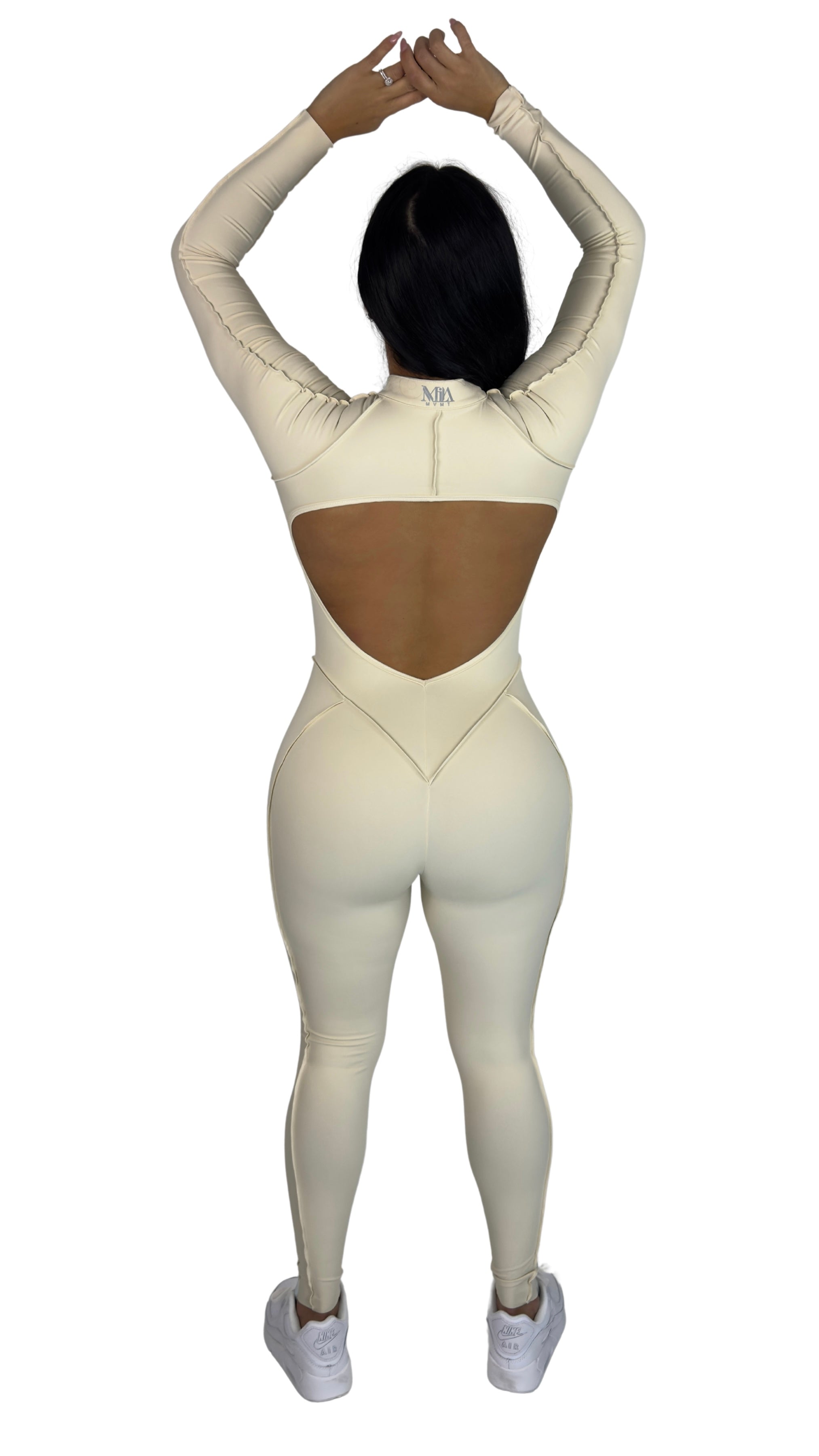 Sculpt Line Open Back Bodysuit - Beige - MILA MVMT