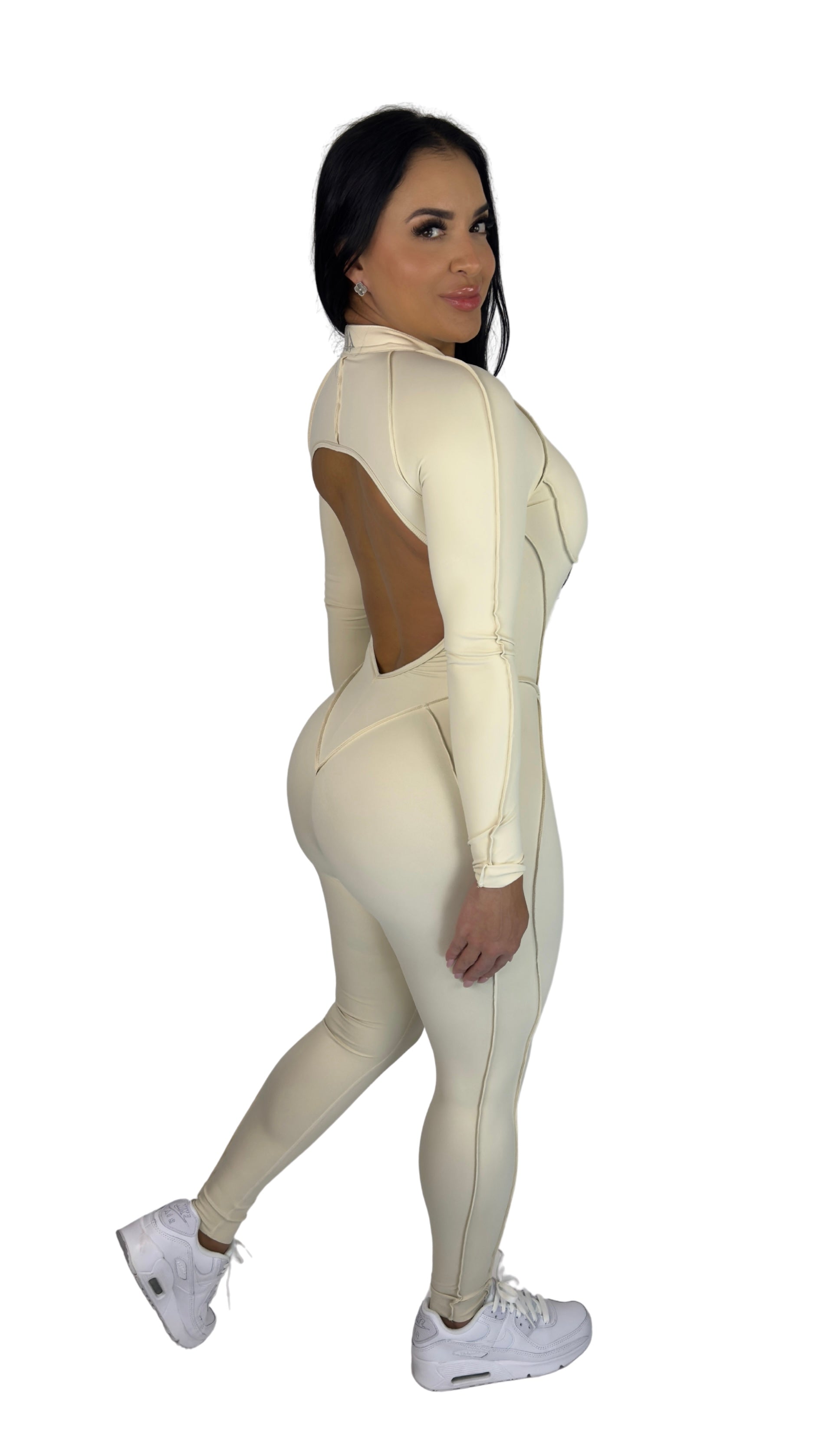 Sculpt Line Open Back Bodysuit - Beige - MILA MVMT