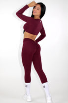 Ava V-Back Scrunch Booty Leggings back side view - Cranberry