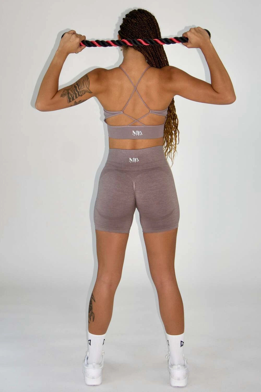 MILA MVMT Sportswear Carli Seamless Sports Bra Acai & Claire Seamless Contour Shorts Acai