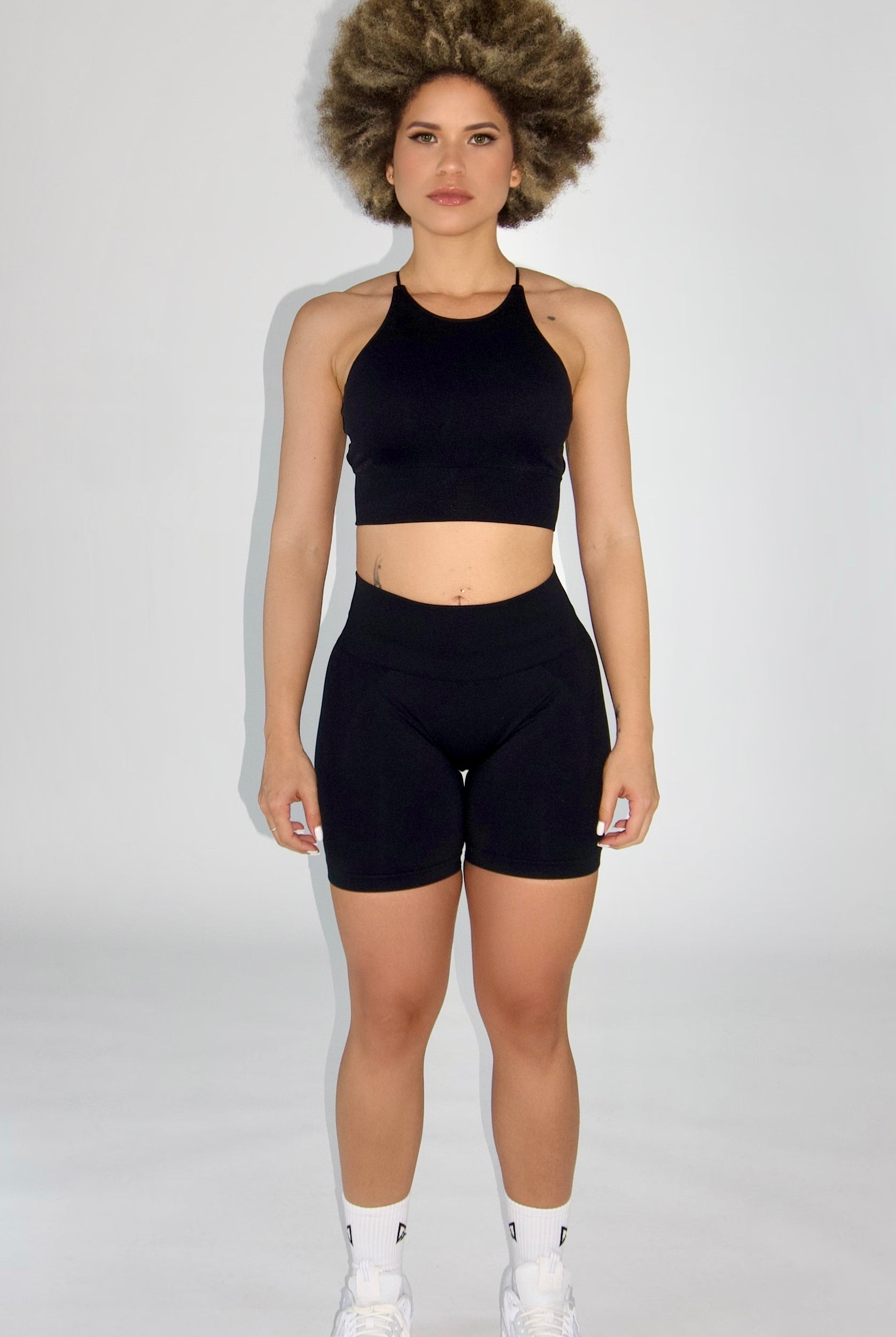 MILA MVMT Sportswear Carli Seamless Sports Bra Black & Zoey Seamless Contour Shorts Black