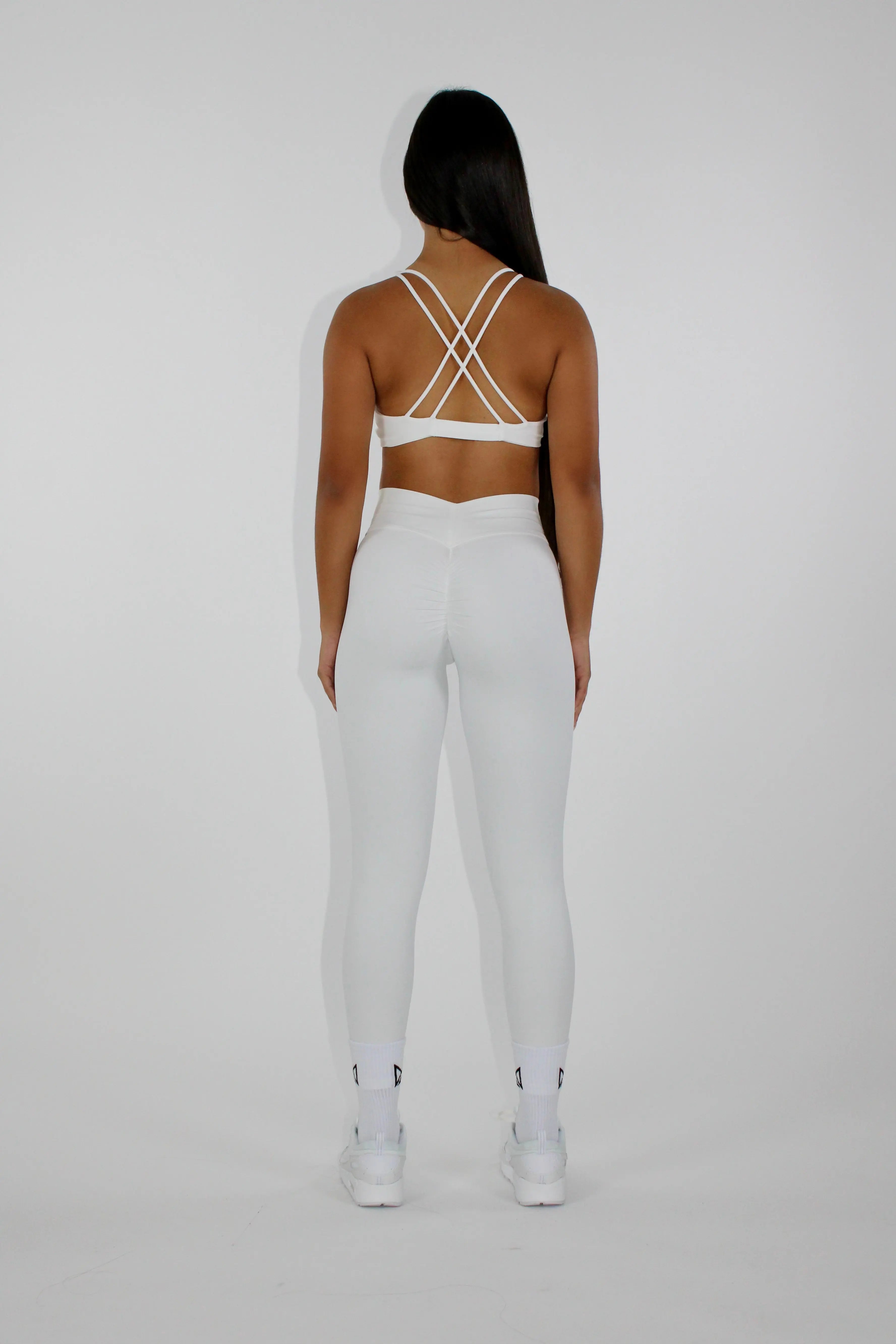 MILA MVMT Sportswear Crossover Buttery Soft Leggings with Scrunch Butt Gym Sets White Back View