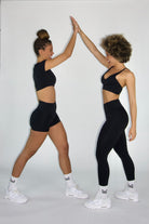 MILA MVMT Sportswear Emmie Short Sleeve Crop Top Sports Bra & Emmie Shorts Leggings Black Group