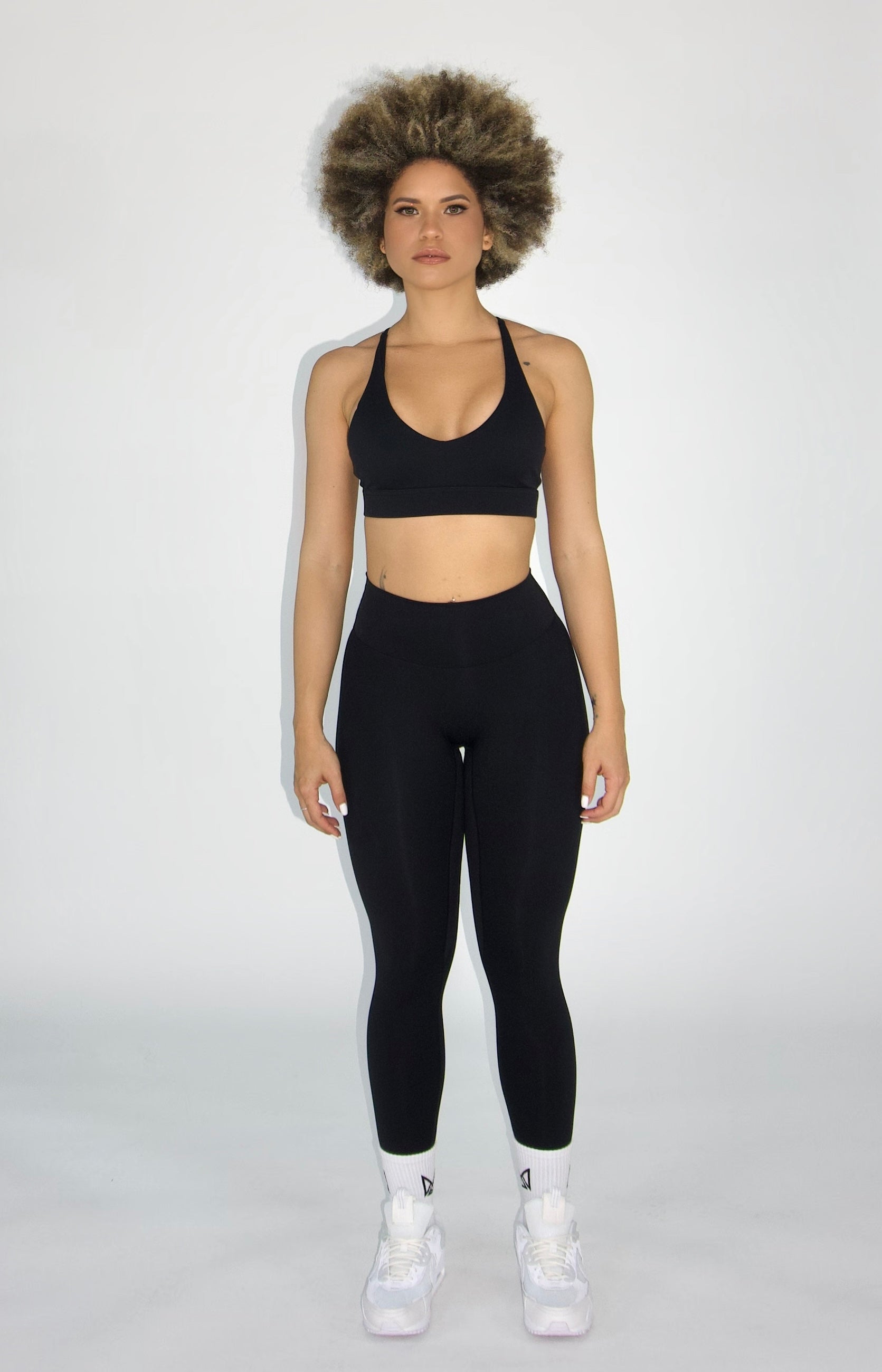 MILA MVMT Sportswear Emmie Short Sleeve Crop Top Sports Bra & Emmie Shorts Leggings Black