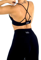 MILA MVMT Sportswear Emmie Short Sleeve Crop Top Sports Bra & Emmie Shorts Leggings Black No Flash