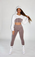 MILA MVMT Sportswear Josie Cropped Hoodie & Carli Seamless Sports Bra Black & Claire Seamless Contour Leggings Acai