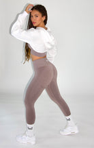 MILA MVMT Sportswear Josie Cropped Hoodie & Carli Seamless Sports Bra Black & Claire Seamless Contour Leggings Acai