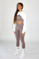 MILA MVMT Sportswear Josie Cropped Hoodie & Carli Seamless Sports Bra Black & Claire Seamless Contour Leggings Acai