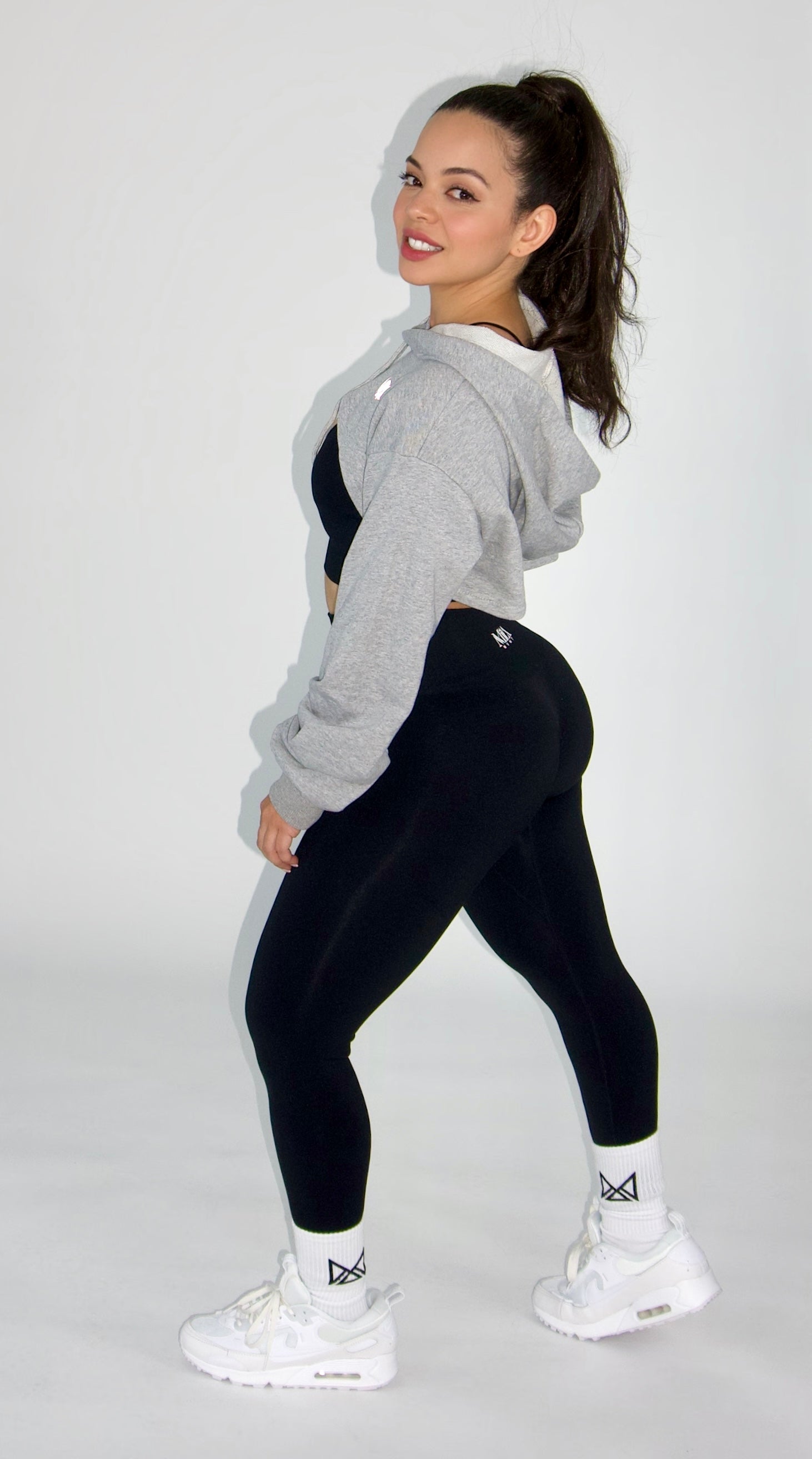 Josie Cropped Hoodie Shrug Top Heather Gray - side view