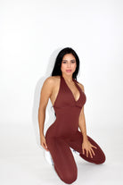 Laney V-Back Scrunch Bum Jumpsuit Cinnamon - on the floor