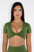 MILAMVMTSportswearLeggingsV-BackSexyAthleisureFernGreen-CropTopTwistFront