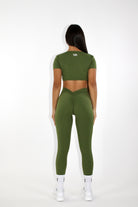 MILAMVMTSportswearLeggingsV-BackSexyAthleisureFernGreen-CropTopTwistFront back view