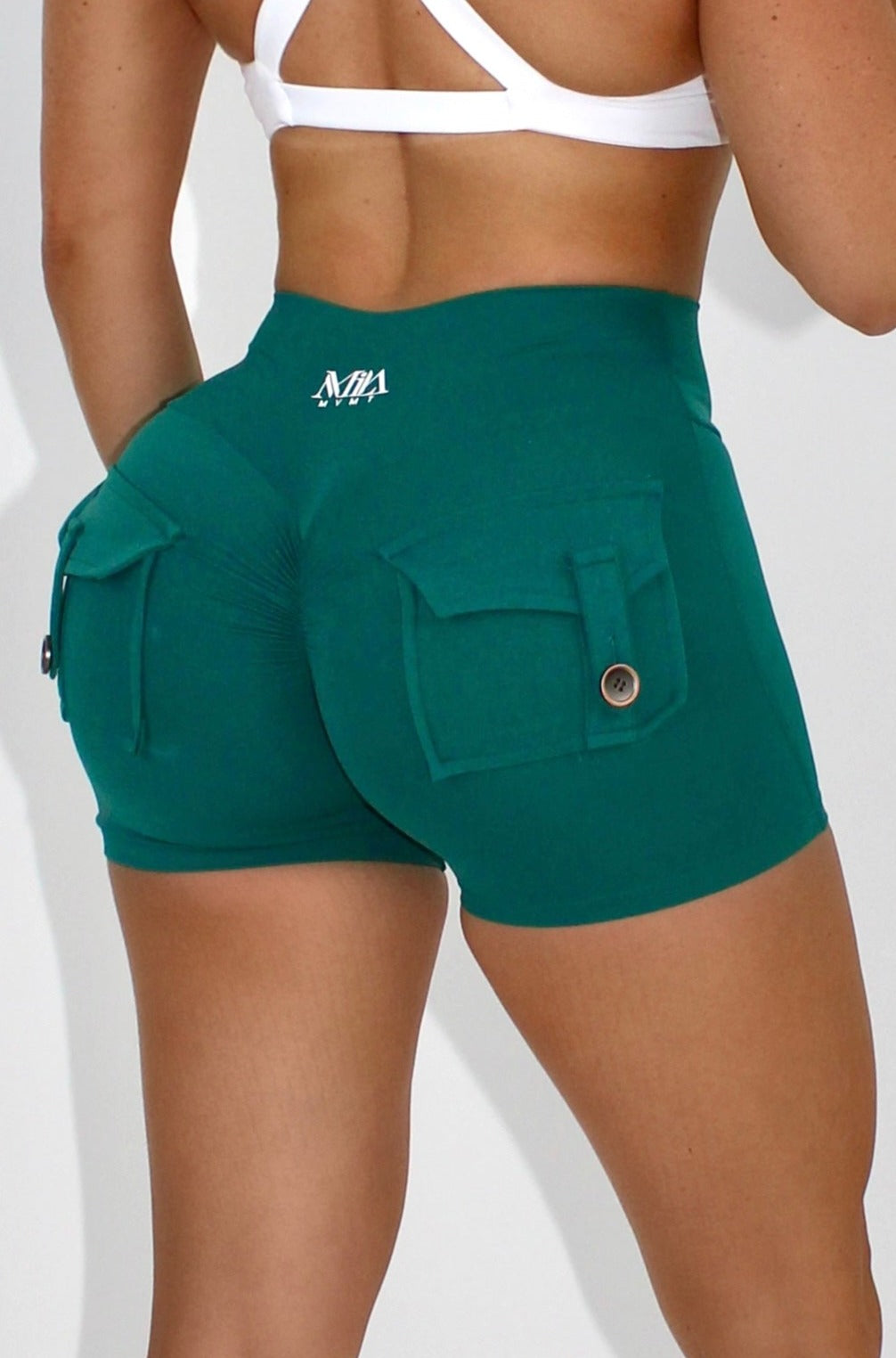 Selene Scrunch Booty Pocket Shorts - Teal Green