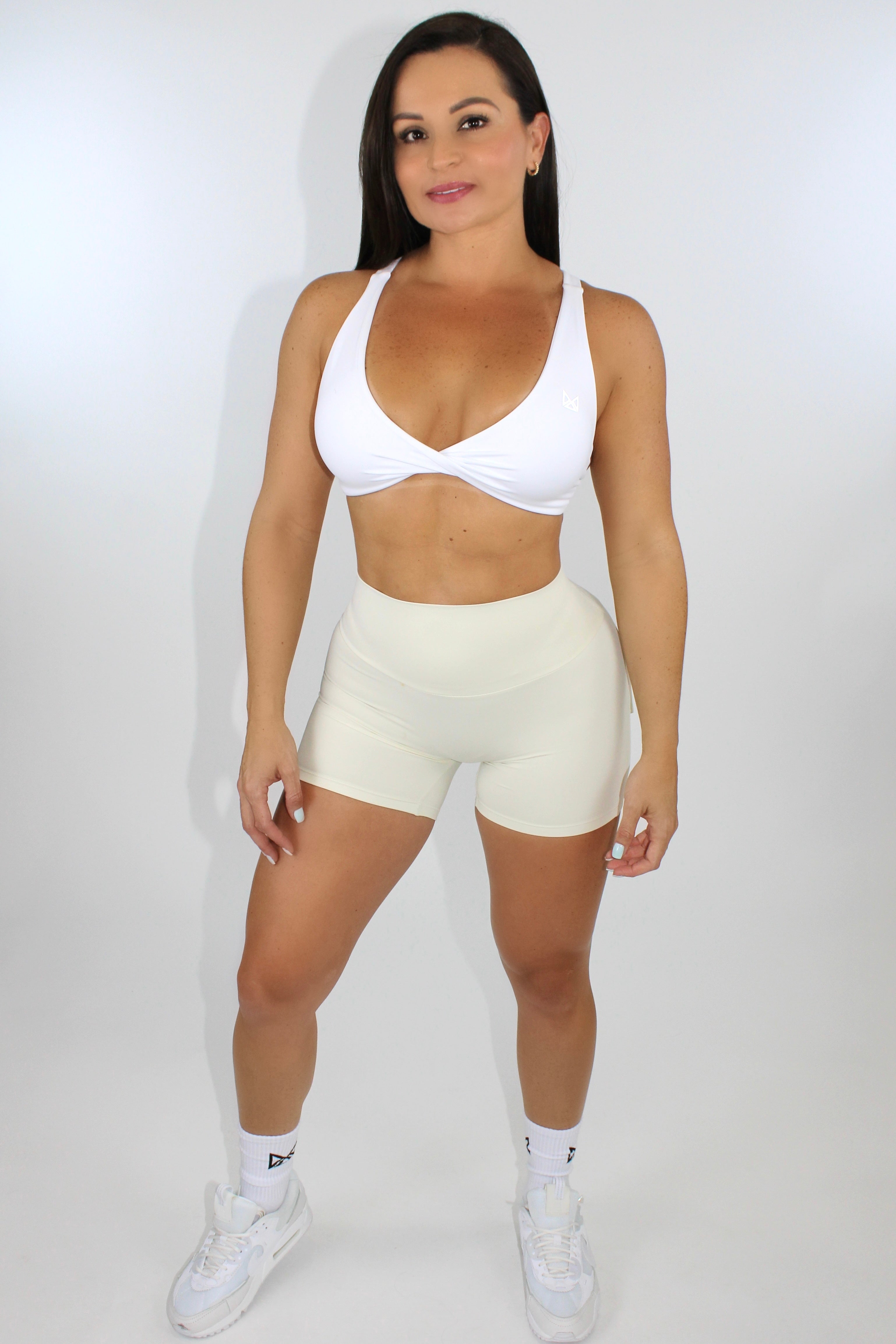 Selene Scrunch Booty Pocket Shorts - Cream front view