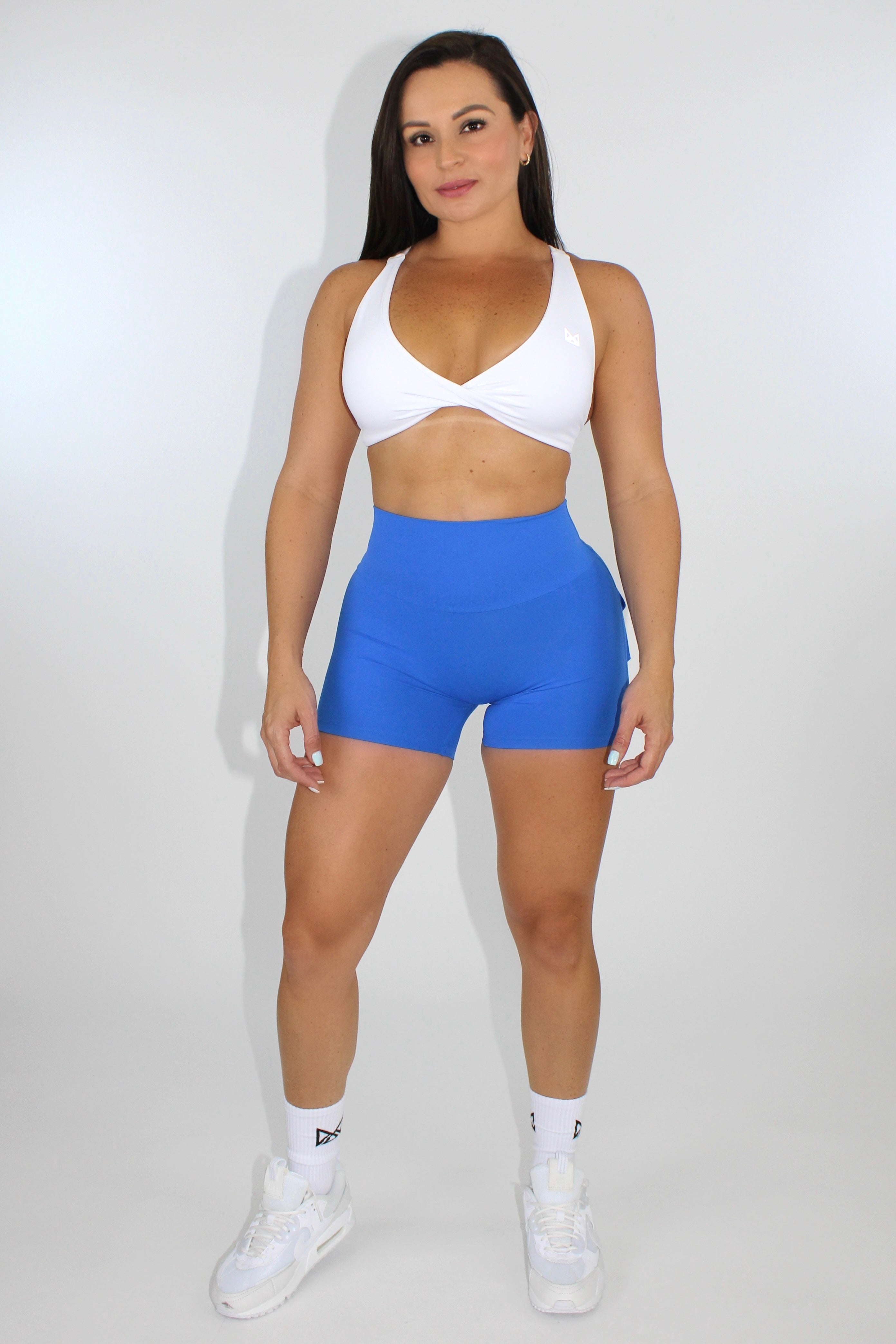 Selene Scrunch Booty Pocket Shorts - Sapphire front view