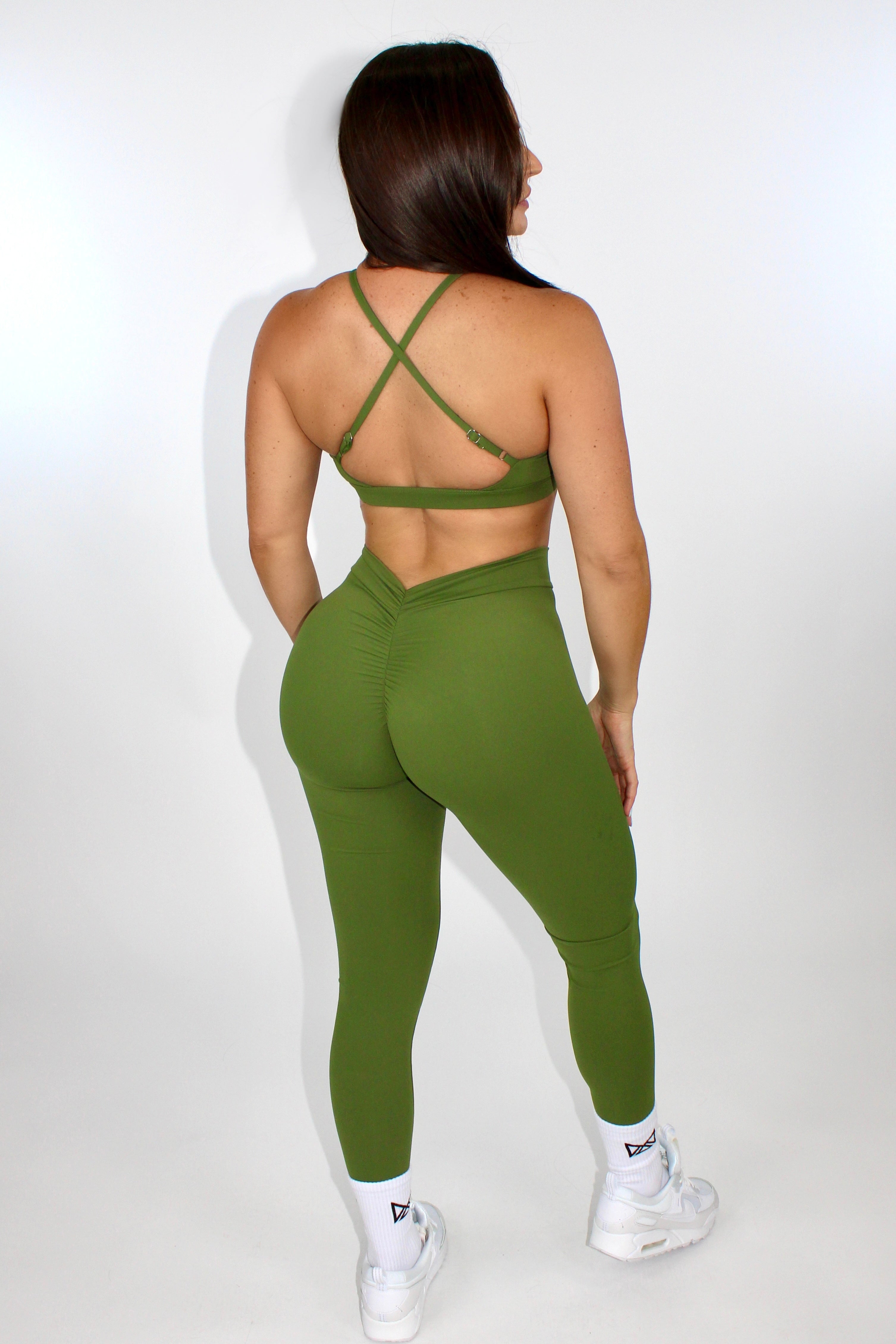 Pia Peekaboo Push-Up Halter Sports Bra Fern Green - Back view