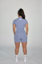 Zippered Athletic Romper in Dusty Blue