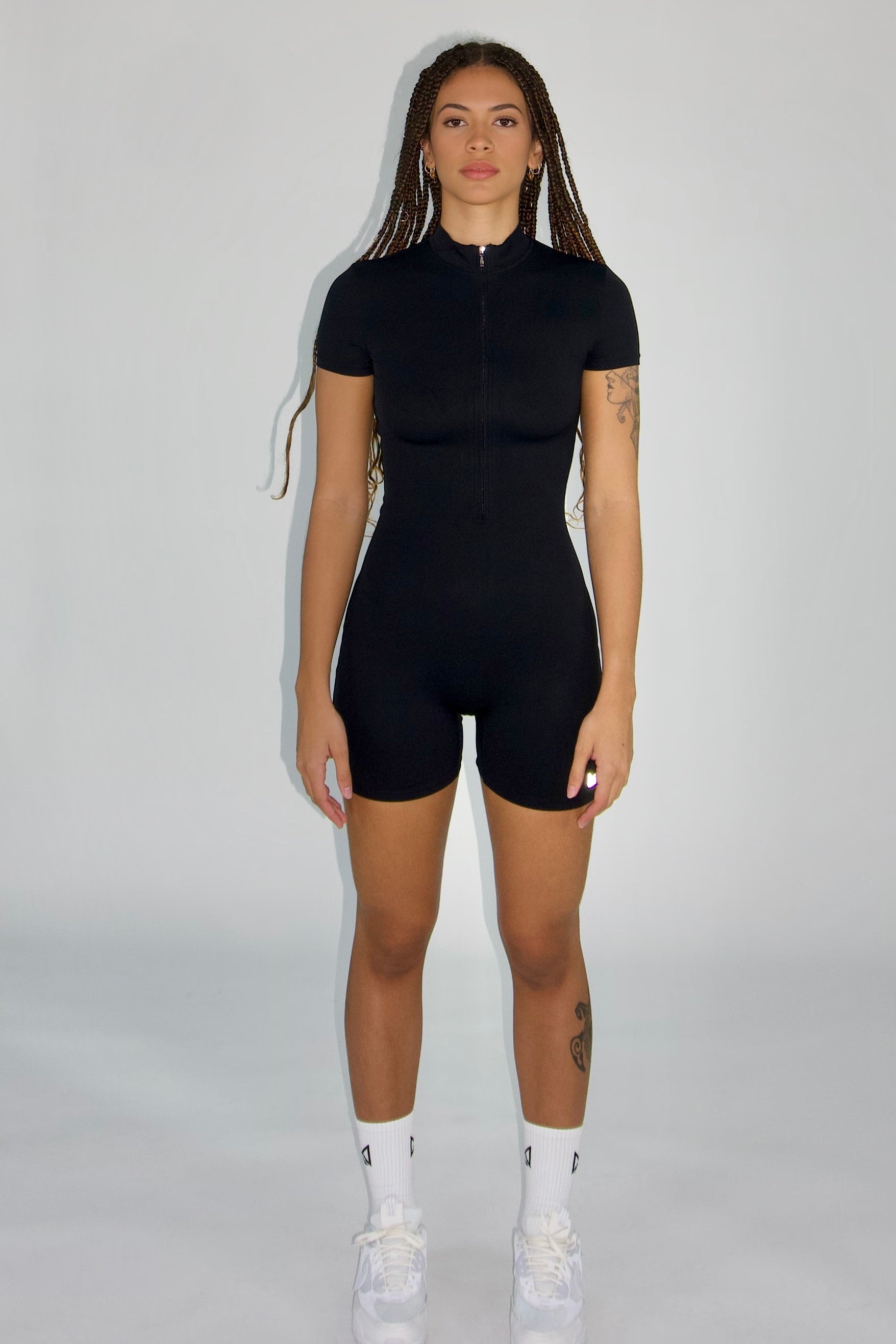 Zippered Athletic Romper in Black