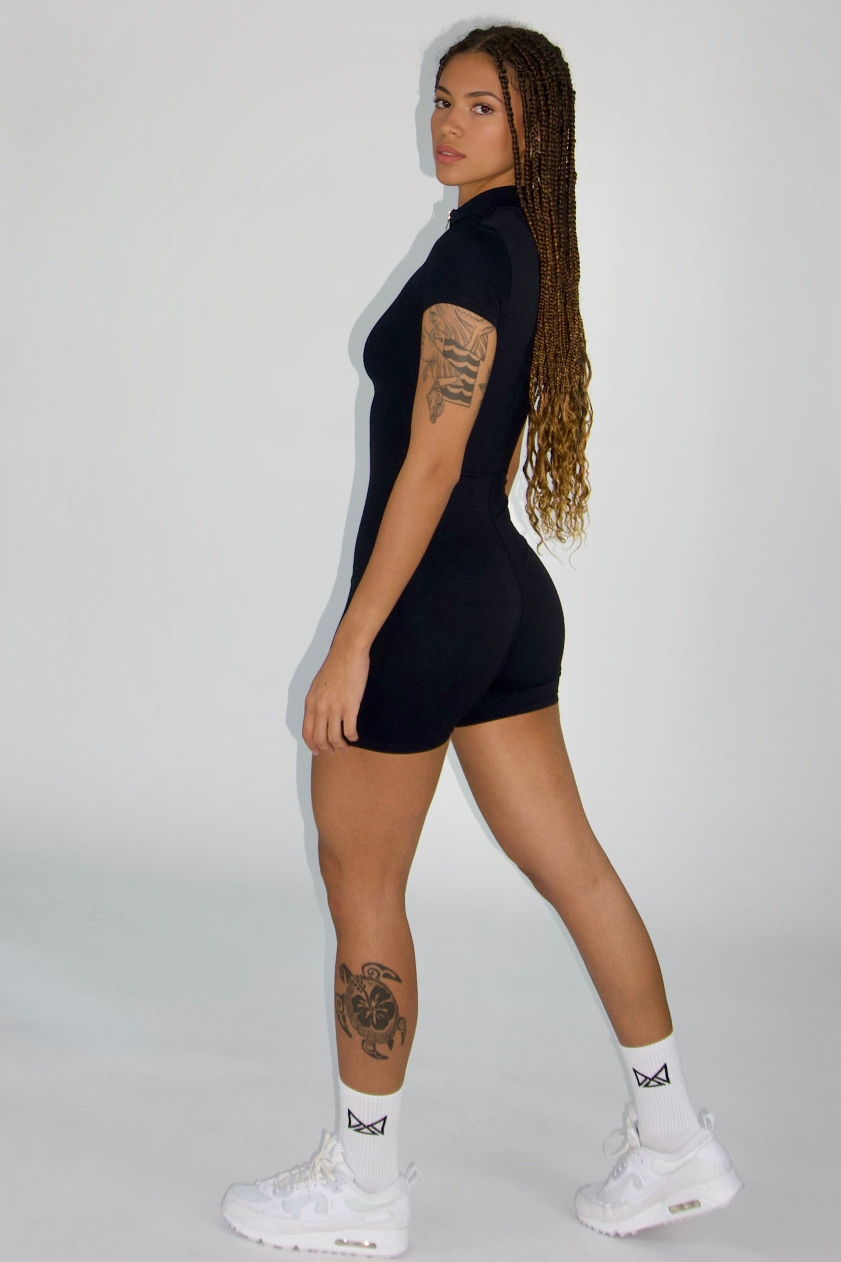 Zippered Athletic Romper in Black
