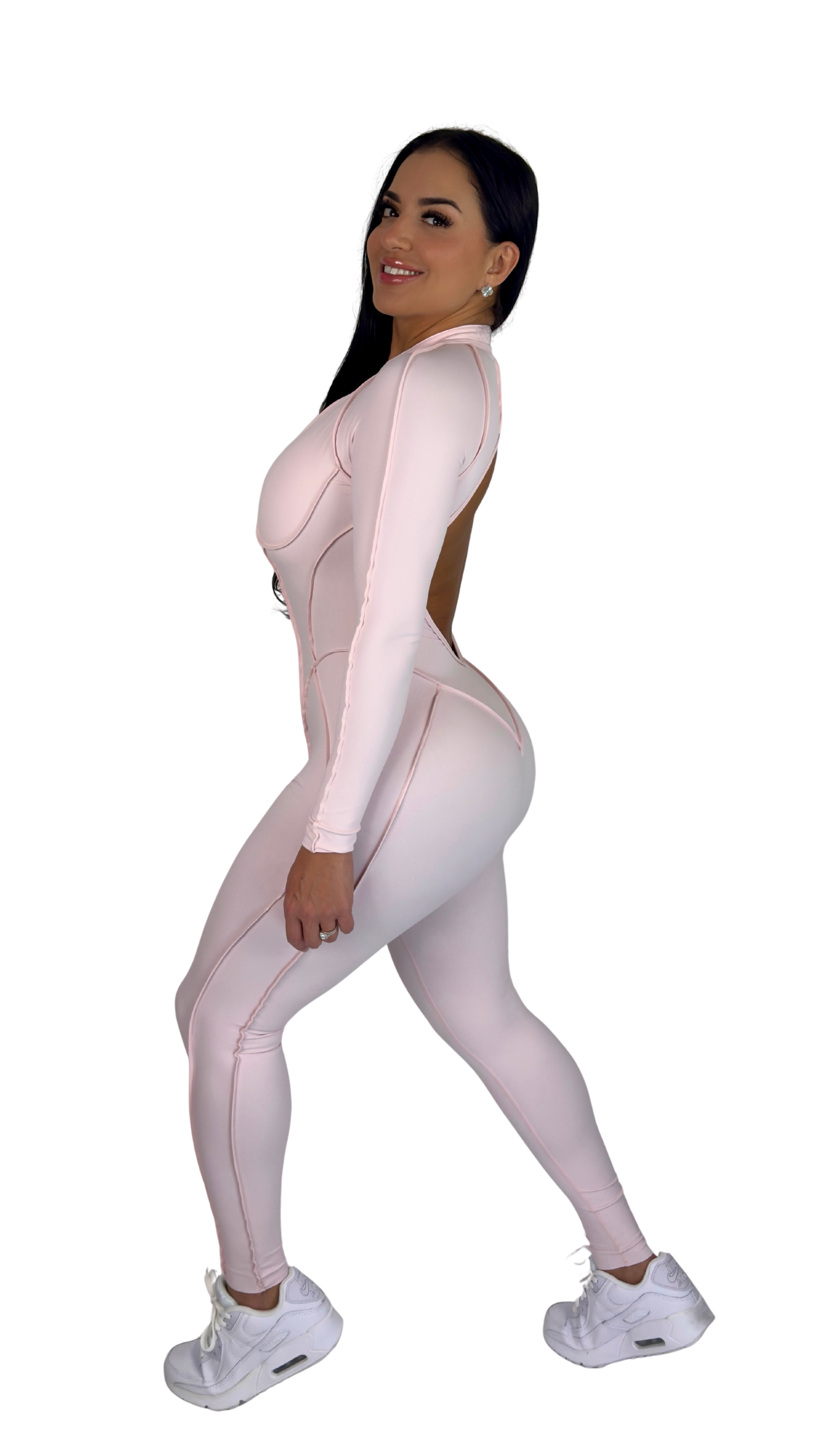 Sculpt Line Open Back Bodysuit - Baby Pink - MILA MVMT