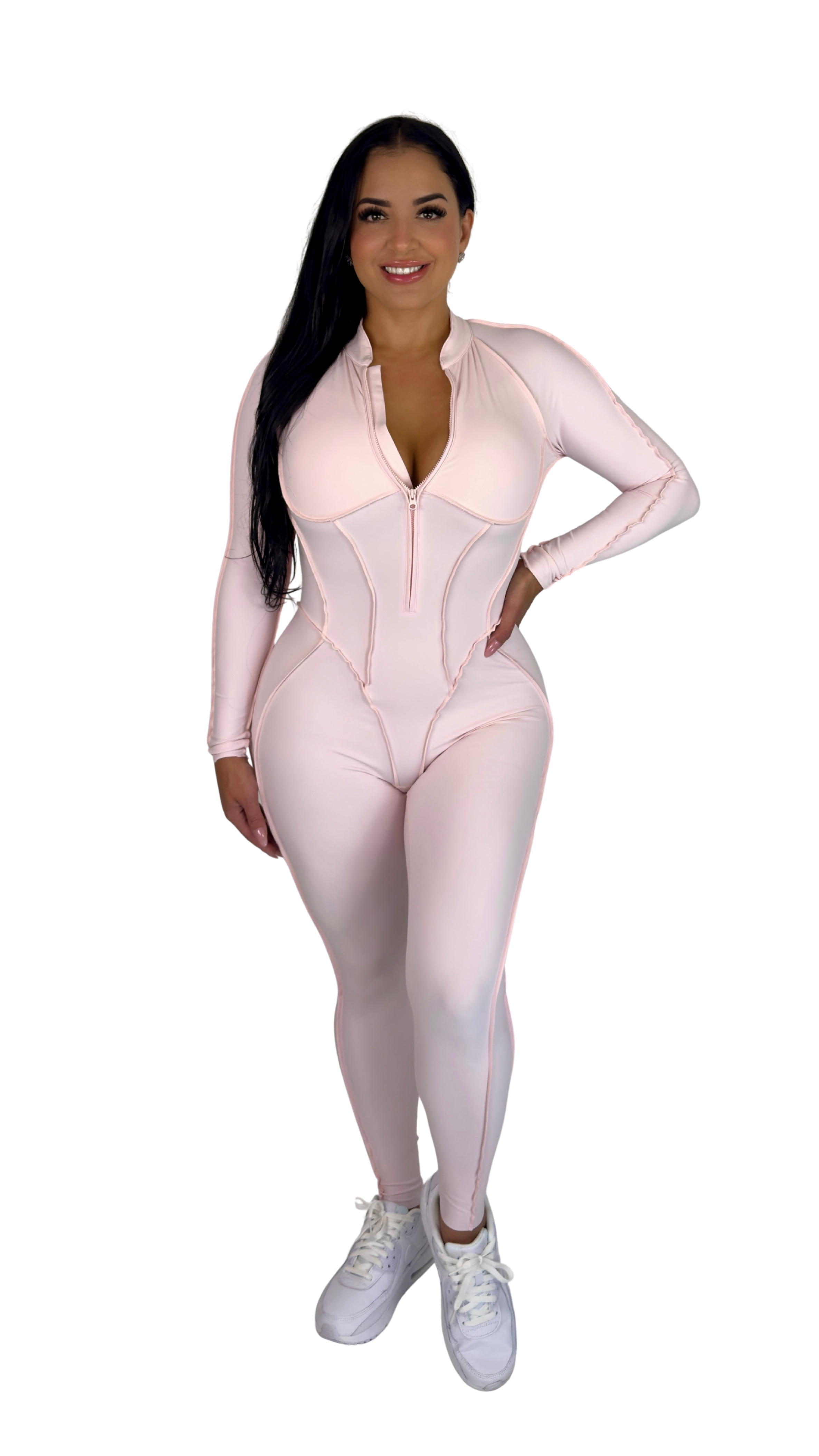 Sculpt Line Open Back Bodysuit - Baby Pink - MILA MVMT