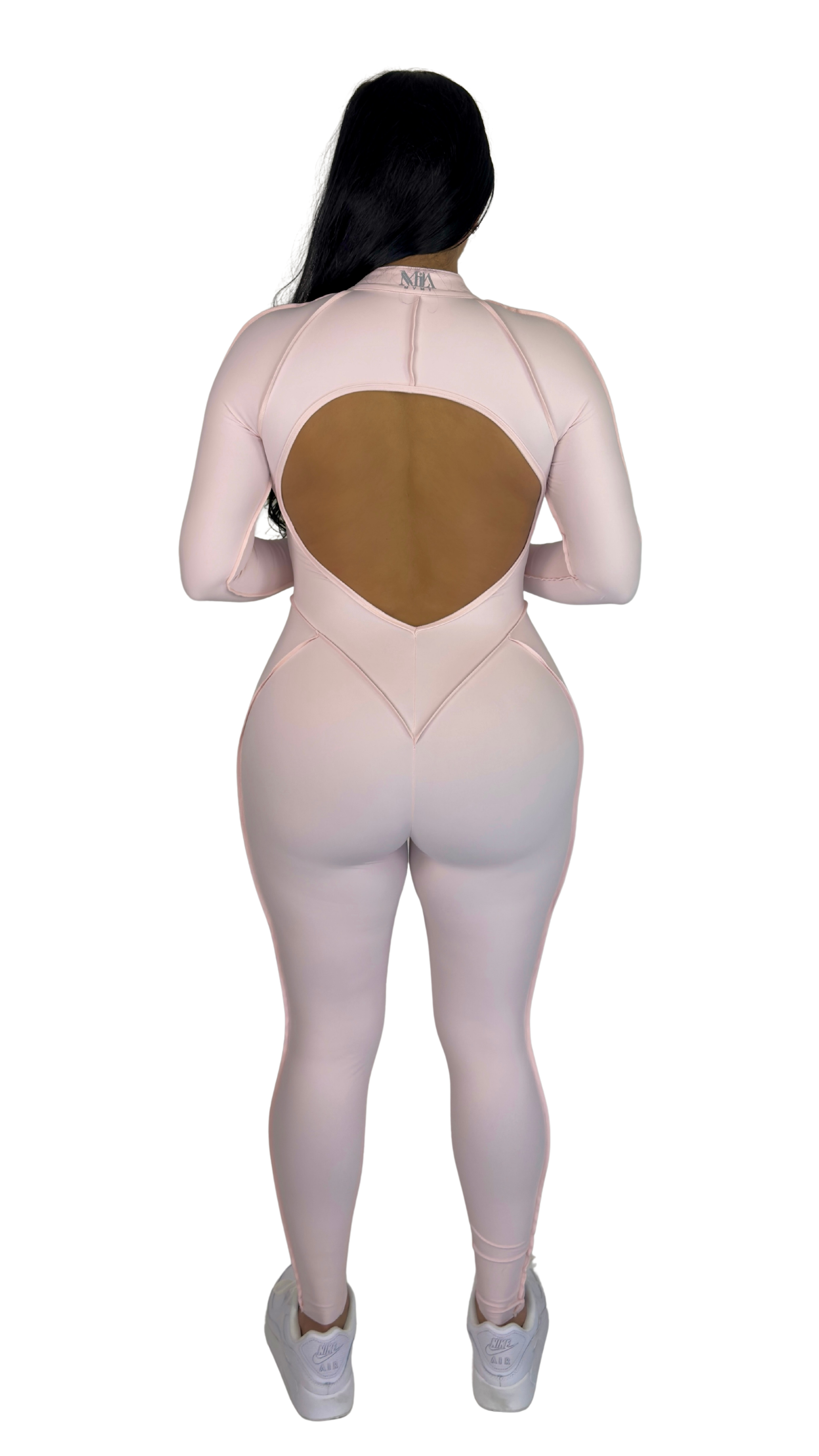 Sculpt Line Open Back Bodysuit - Baby Pink - MILA MVMT
