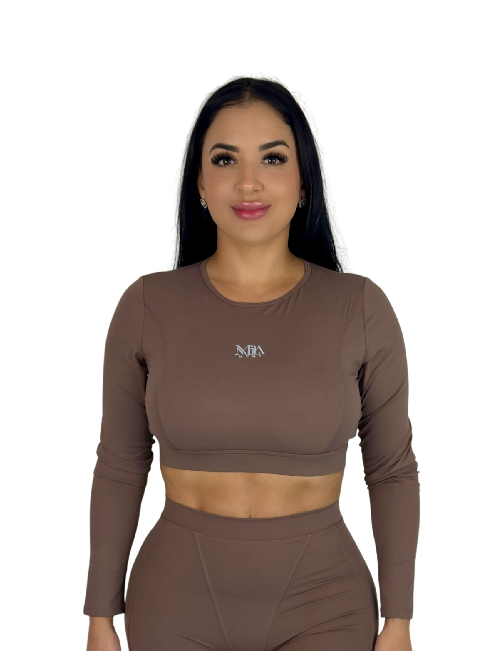 Forme Sculpt Long Sleeve Crop Top - Brown - MILA MVMT