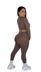 Forme Sculpt Long Sleeve Crop Top - Brown - MILA MVMT