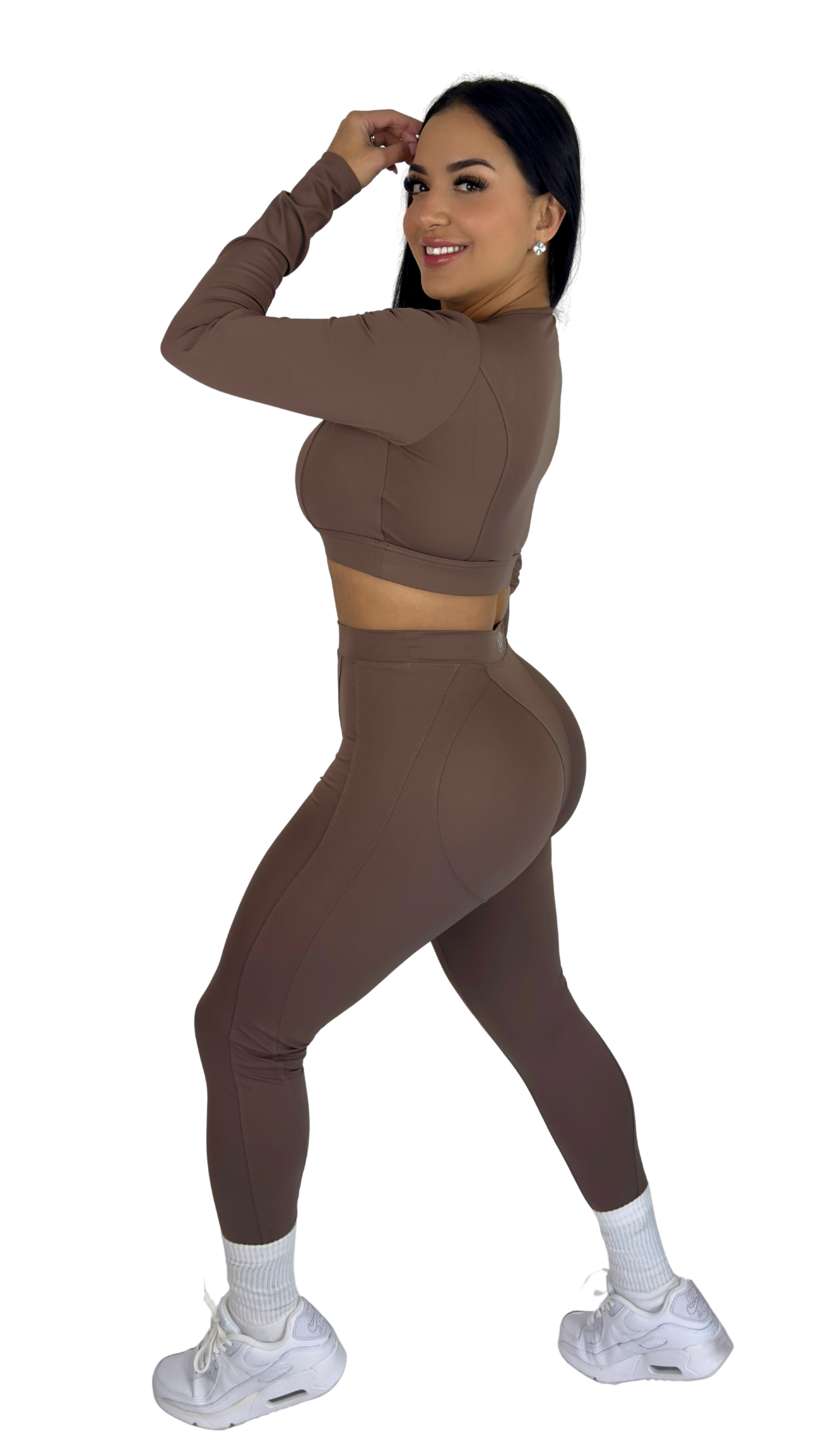 Forme Sculpt Long Sleeve Crop Top - Brown - MILA MVMT