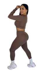 Forme Sculpt Long Sleeve Crop Top - Brown - MILA MVMT