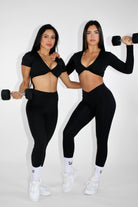 Maia Twist Front Short Sleeve Crop Top Black Front view