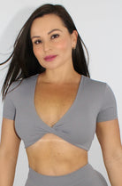 MILAMVMTSportswearWorkoutShortsLeggingsTopsSportsBras front facing gray color crop top