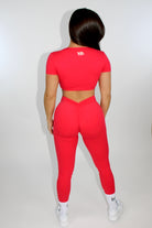 MILA MVMT Sportswear Gymwear Sports Gym Athleisure Gymfits Yoga Red back view crop top