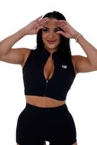 Noxie Zip Up Crop Top - Black - MILA MVMT