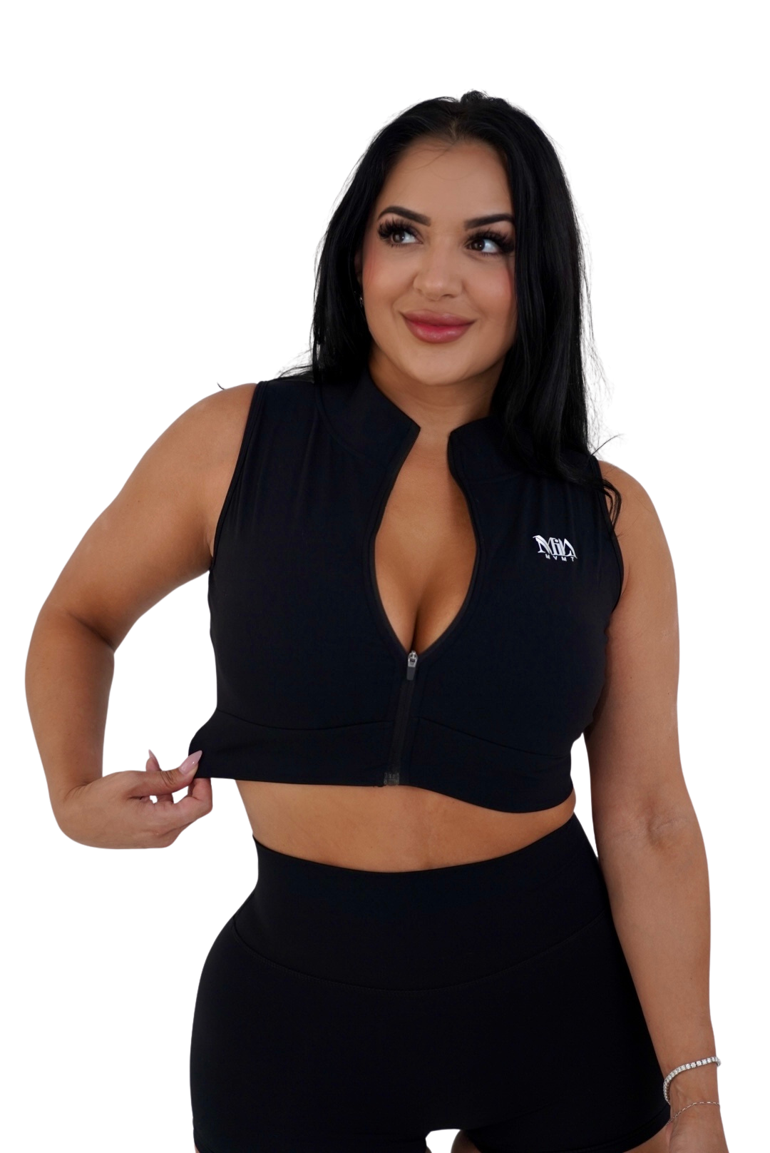 Noxie Zip Up Crop Top - Black - MILA MVMT