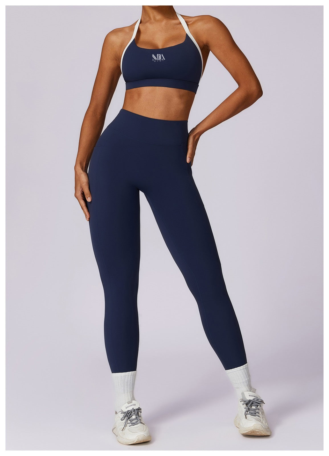 Jenna Contrast Sports Bra and Pocket Leggings Set - Navy MILA MVMT