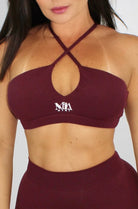 Pia Peekaboo Push-Up Halter Sports Bra - Cranberry