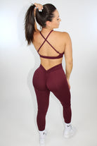 Pia Peekaboo Push-Up Halter Sports Bra Cranberry - Back view
