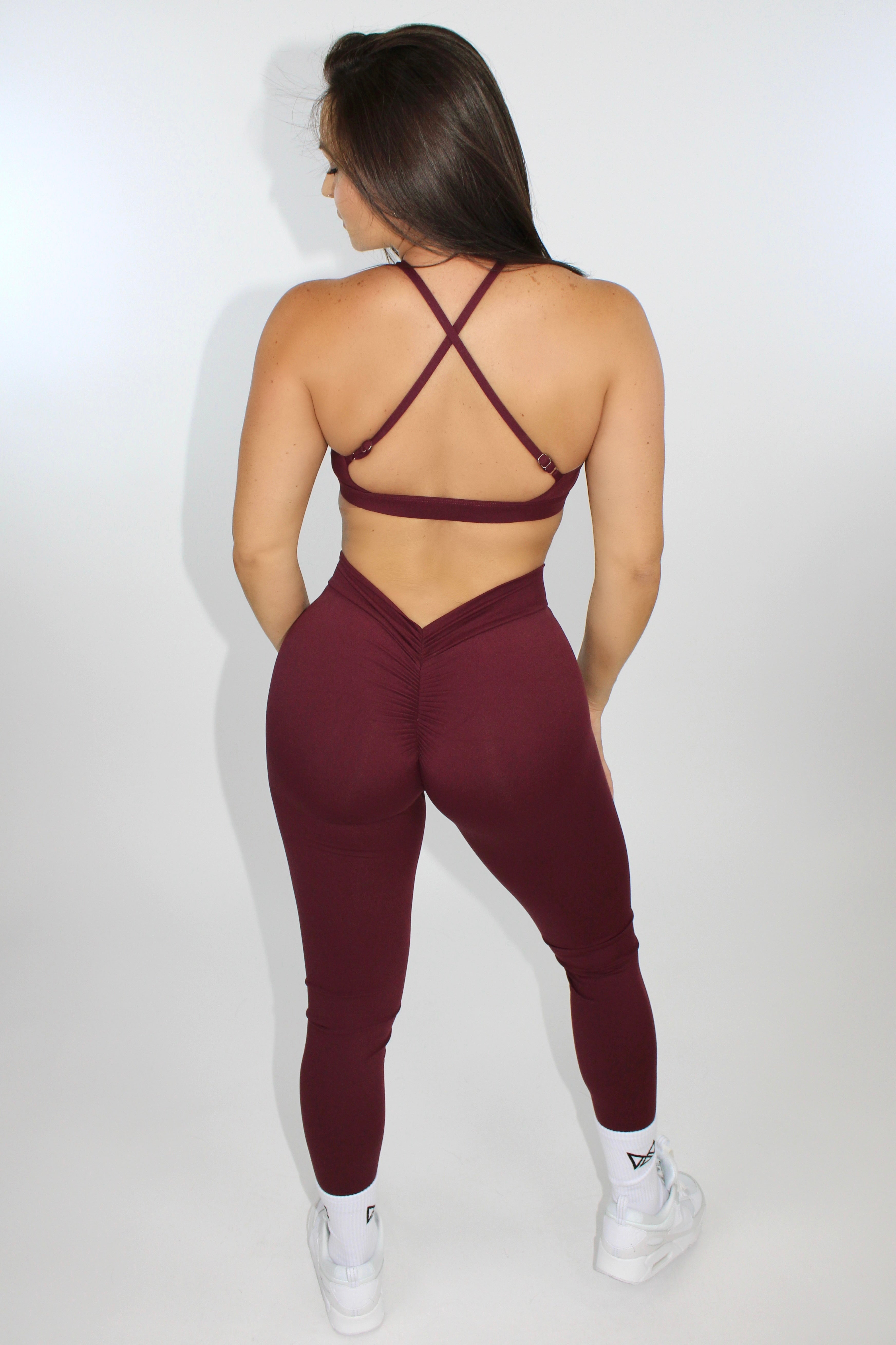 Pia Peekaboo Push-Up Halter Sports Bra Cranberry - Back