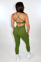 Pia Peekaboo Push-Up Halter Sports Bra Fern Green - Back view