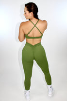 Pia Peekaboo Push-Up Halter Sports Bra Fern Green - Back side view