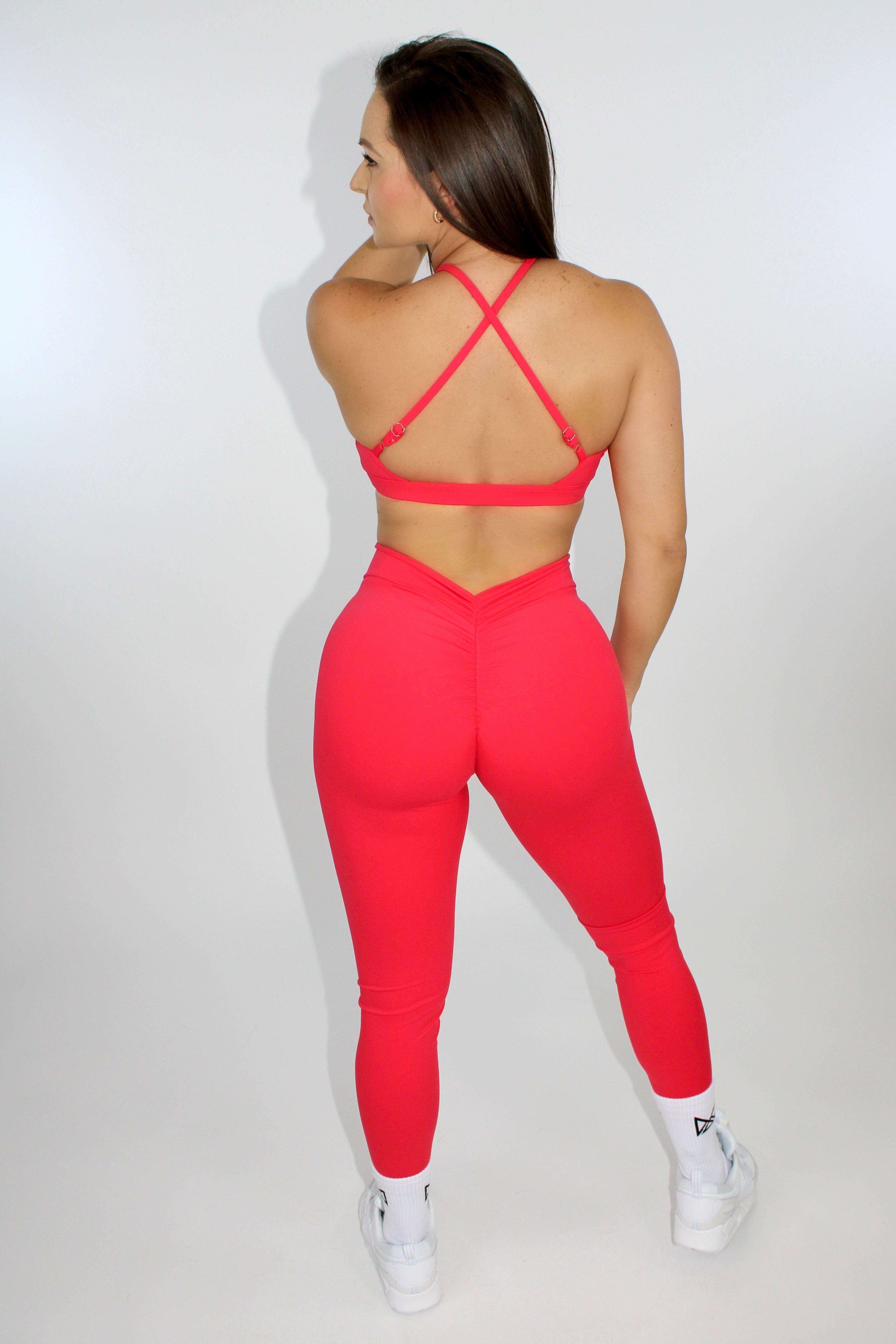 Pia Peekaboo Push-Up Halter Sports Bra Scarlet Red - Back view
