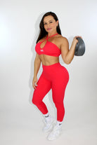 Pia Peekaboo Push-Up Halter Sports Bra Scarlet Red - Front view