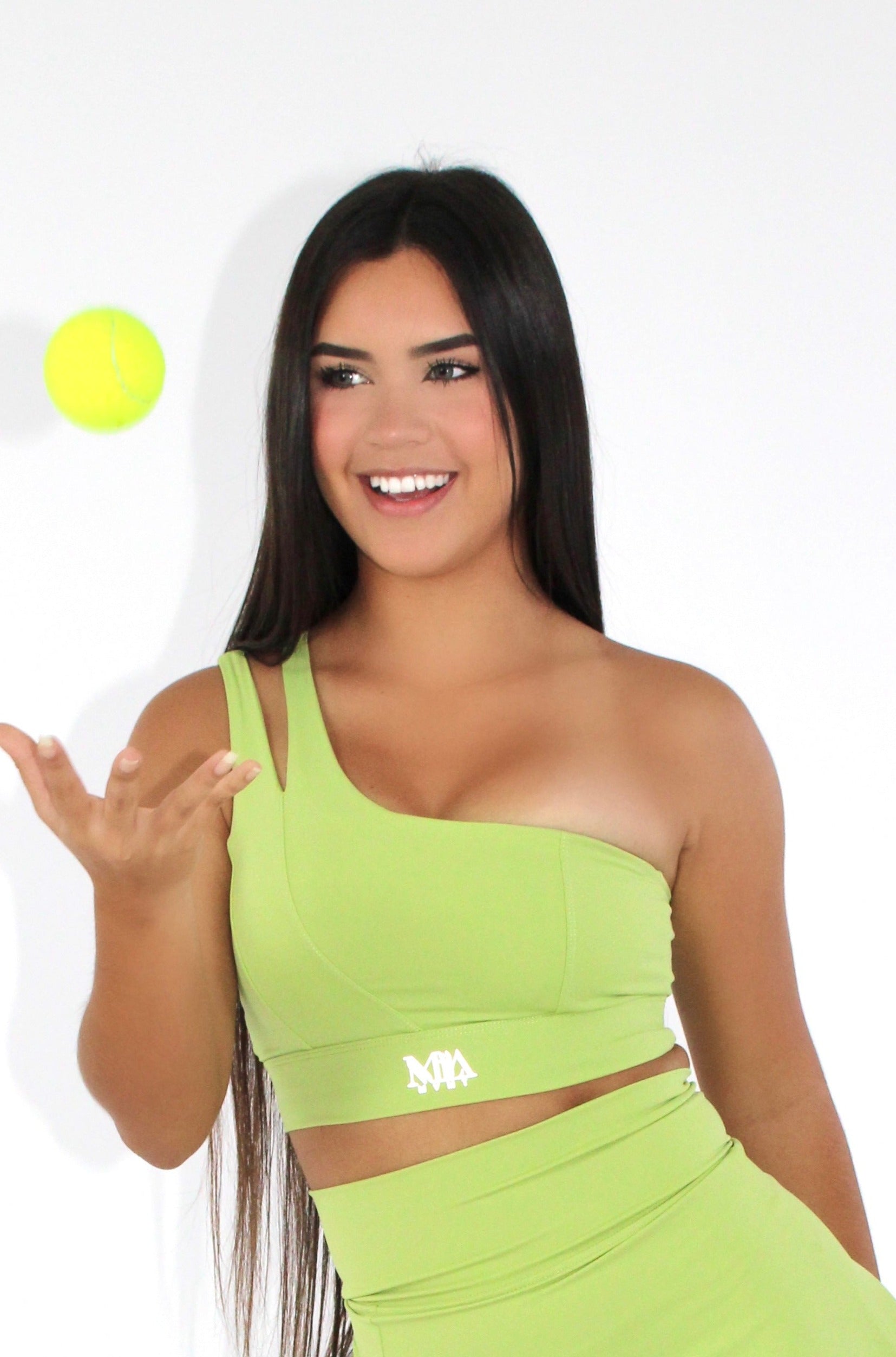 Salma One-Shoulder High Impact Sports Bra Keylime - Tenis ball