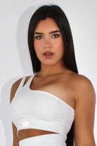 Salma One-Shoulder High Impact Sports Bra White - Front